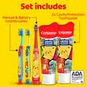 Colgate Kids Pokemon Toothbrush and Kids Toothpaste Gift Set, Includes Pokemon-Themed Battery Toothbrush, 2 Bubblegum Flavored Fluoride Toothpastes, and 2 Manual Toothbrushes