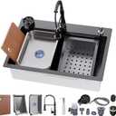 29.5 * 17.7 inch Kitchen Sink, Single Bowl Stainless Steel Sink Multifunctional Drop In Sink with Pull-Down Faucet and Multiple Accessories (black grey, 29.5 * 17.7 inch)