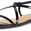 Amazon Essentials womens Flat Strap Sandals (5, Black Patent)