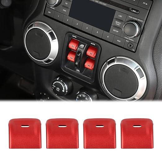 Voodonala for Jeep JK JKU 2012-2018 Window Control Switch Button Cover, 4Pcs Aluminum Alloy Window Switch Cover Trim Interior Accessories Compatible with Jeep Wrangler JK 2012-2018(4Pcs)