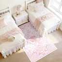 Pink Bow Rug for Bedroom Girls,3x5 Nursery Rugs for Living Room with Soft Low Pile, Cute Vintage Non Slip Washable Rug for Nursery Kids Playroom Dining Room College Dorm Girl