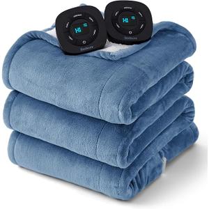 Bedsure Electric Blanket Queen Size  Dual Control Heated Blanket Queen, Fast Heating with 10 Time Settings & 10 Heat Settings, Warm Gift for Grandma (84x90 inches, Blue)