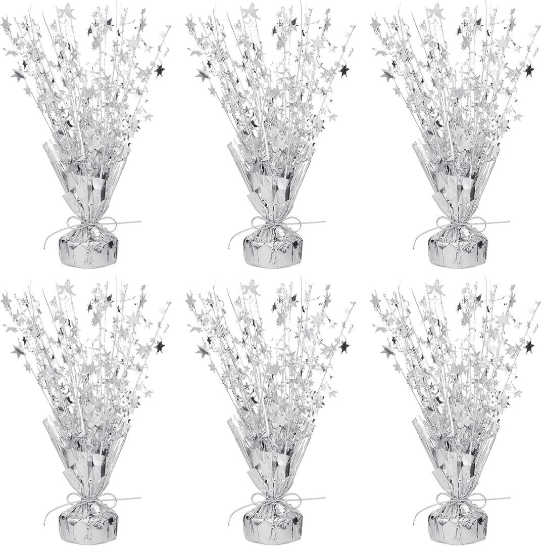 6 Pack Metallic Foil Spray Centerpiece Table Decoration Silver Star Party Centerpieces Table Decorations for Birthday Wedding Anniversary Graduation Party Decor