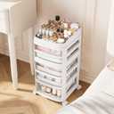 Rolling Cart with 5 Drawers, Clear Plastic Drawer Organizers, Dust Proof Under Desk Storage for Makeup, Skincare, Art Crafts and Baby Items, Acrylic Cosmetic Organizer with Dividers, Vanity Cart