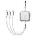 3 in 2 Retractable Fast Charging Cable, Multi USB Cable Charger Cord Compatible with iPhone, iPad, Samsung, Tablets, Switch and More, Silver