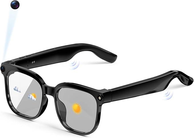 AI Smart Glasses with Camera and Audio, 8MP HD Camera Glasses for Men Women with Voice Assistant, 1080P Recording Sunglasses with Real-Time Translation, Open-Ear Audio for Vlogging, Travel, Business