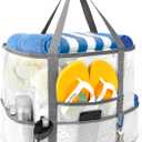 Mesh Beach Bag, Large Beach Bag Swimming Bag Foldable Mesh Tote for Your Family Beach Trip (White)