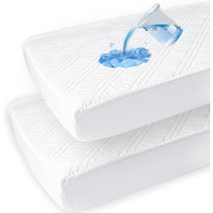 david's kids 2 Pack Waterproof Crib Mattress Protector, Fit Standard Crib and Toddler Mattresses, Ultra Soft and Breathable for Boys Girls Neutral, White