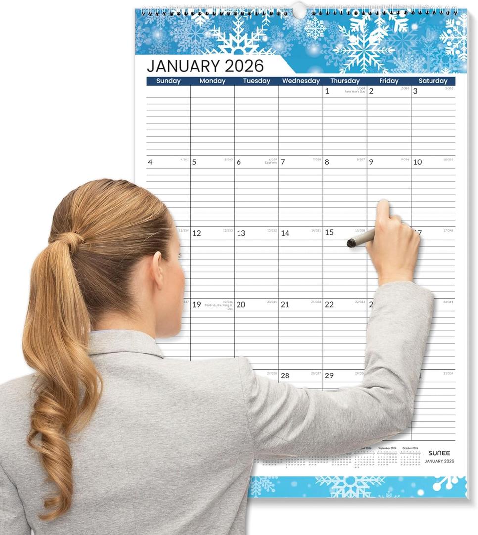 SUNEE 2026 Wall Calendar Large 22.75"x15.5", 21 Month Calendar (Ends June 2027), Vertical Extra Large, Seasons Color (Seasonal)