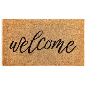 KANKUN Coco Coir Door Mat with Heavy Duty Backing, Welcome Doormat (17" x 30"), Doormat Entrance (Welcome3)
