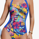 Image Women's Swimsuit blue with flowers L