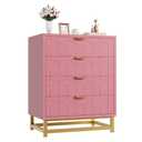 IDEALHOUSE Pink Dresser for Bedroom, 4 Drawer Dresser with Metal Legs, Wood Dressers Chest Organizer with Wide Storage, Modern Chest of Drawers for Bedroom, Living Room, Hallway