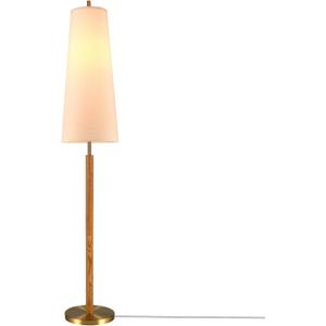 Globe Electric 61000173 63" Floor Lamp, Matte Brass, Wood Toned Accent, Long White Fabric Shade, in-Line On/Off Foot Switch, 6.7-Foot Clear Cord, 1-Light, 60W E26/Medium Base Bulb