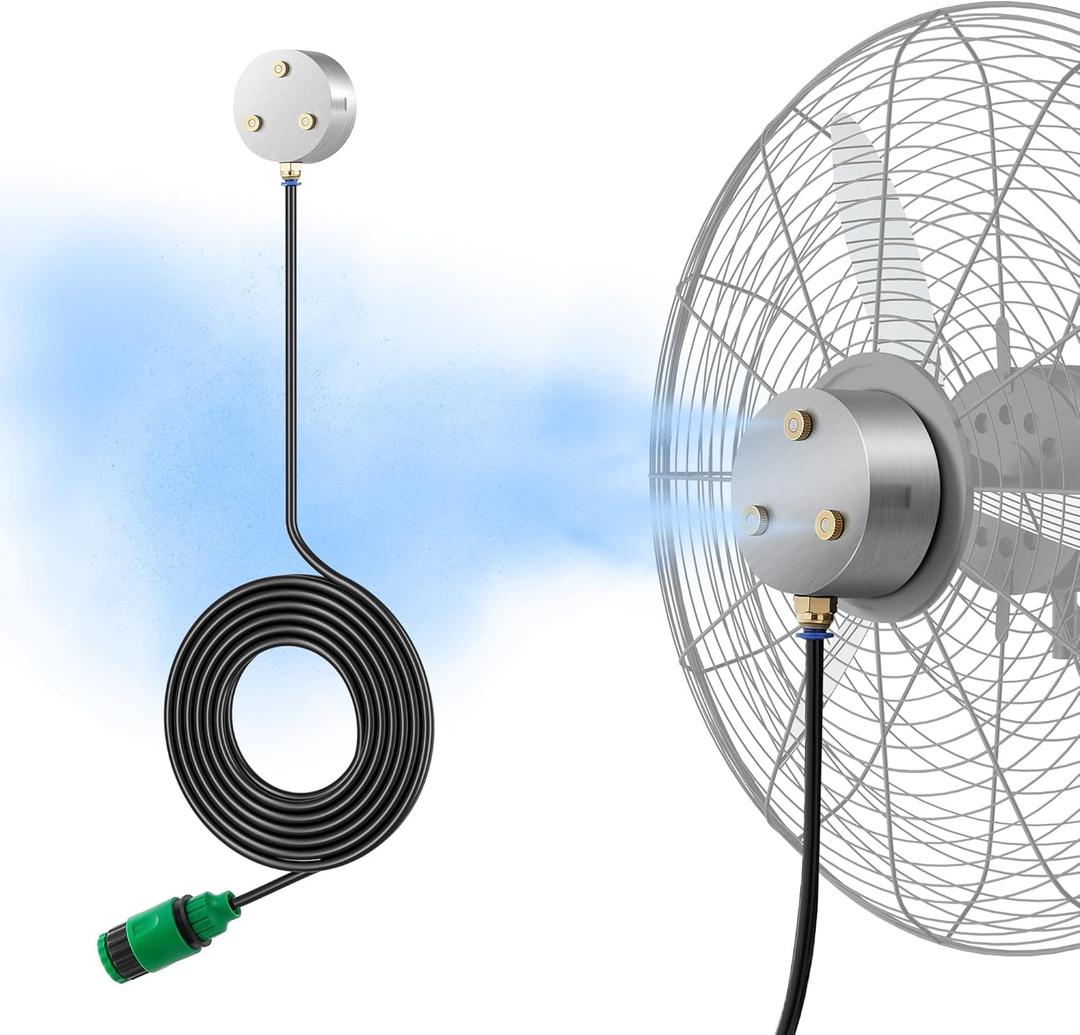 Fan Misters for Cooling Outdoor, Magnetic Mister Fan Kit, Triple Nozzle Design, 16.4FT Misting Line, Outside Fans Misting Kit for Cool Patio, Backyard, Pool (Fans Not Included)