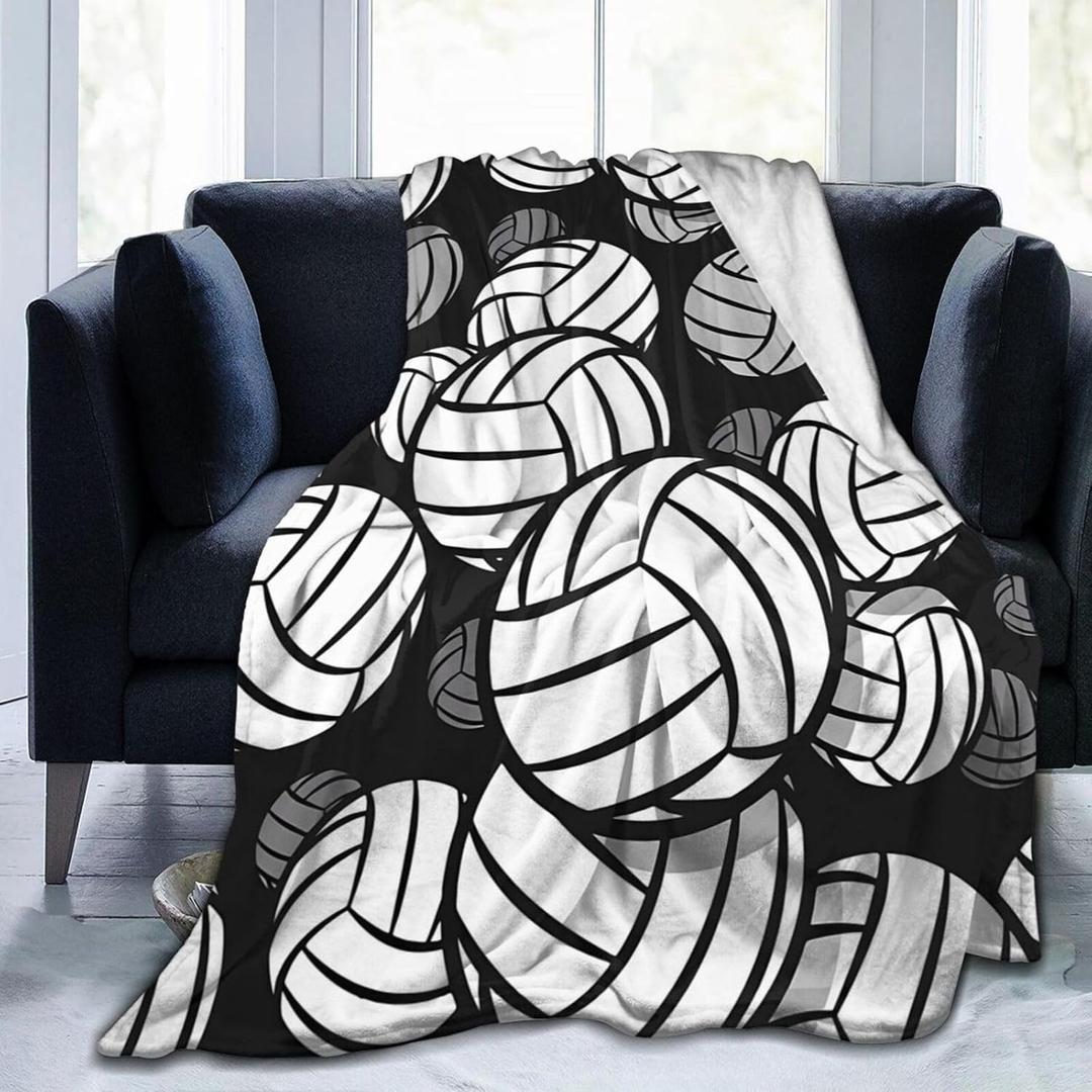 Volleyball Blanket, Volleyball Gifts for Teen Girls Boys, Soft Plush Warm Lightweight Fleece Throw Blanket for Bedroom Living Rooms Sofa, Gifts Blankets for Sport Lovers Birthday Christmas (50"x40", Black White-1)