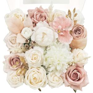 TINGE TIME Artificial Flowers Combo Mix Silk Flowers Pink Roses w/stem for DIY Wedding Bridal Bouquets Baby Shower Floral Arrangement Table Centerpieces Home Decorations (Dusty Rose & Champagne)