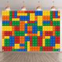 ZTHMOE 84x60inch Building Blocks Theme Backdrop Colored Bricks Photography Background Birthday Party Decorations Cake Table Banner Photo Booth Props