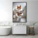 Cute Pomeranian sitting on toilet and reading newspaper Animal picture wall decor Dog canvas wall art Funny bathroom decor wall art Stylish wall decor Animal wall art Bathroom wall decor (8x12inch Black Metal Framed, Gustave16)