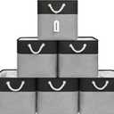 13x13 Inch Cube Storage Bins with Reinforced Bottom Cardboard, 6 Pack Large Collapsible Fabric Storage Cubes with Handles for Shelf, Closet, Toy, Laundry Organization (Black&Gray)