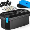 POPOSOAP Pond Filter for Outdoor Ponds, Filter Box with 2 Filter Pads and 20 Bio-Balls for Outdoor Pond Pump Submersible Fountain Pump (Large)