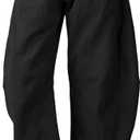 SeekMe Women's Barrel Leg Sweatpant Drawstring Elastic Waisted Wide Leg Pants Casual Cotton Palazzo Trousers with Pockets (Medium, Black)