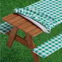 Sorfey Picnic Table Cover with Bench Covers -Fitted with Elastic, Vinyl with Flannel Back, Fits for Table 30"x 60" Rectangle, Water Proof, Checked Green Design