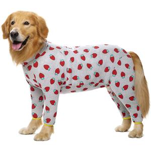 Cotton Medium Large Dog Onesie Surgery Recovery Suit for Medium Large Bodysuit Dogs Pajamas Pjs,Full Covered Dog Recovery Suit After Surgery,Long Sleeved with Zipper On Back (28(Chest26.77'',Back Length17.72''), Pink Strawberry)