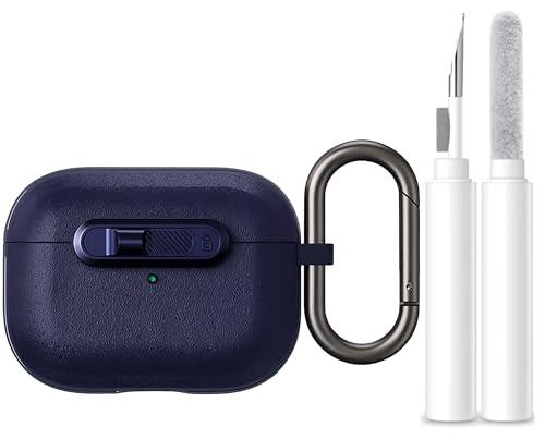 Airpods Pro 2nd Generation Case Cover with Cleaner Kit,with Lock for Airpods Pro Case Cover, Classic Solid Silicon Leather (Matte Blue, Airpod Pro 2/ Pro)
