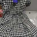 chouyatou Women's Summer Ruffle Puff Sleeve Babydoll Dress Cute Gingham Plaid Printed Tiered Midi Dress (Black, S)