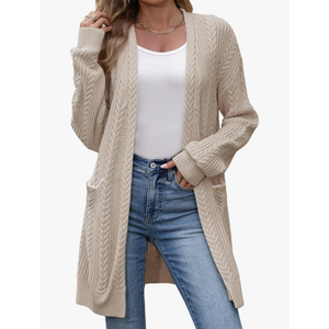 VIMPUNEC Womens Fall Long Cardigan Sweaters Cable Knit Jackets Open Front Outwear Coats with Pockets XL