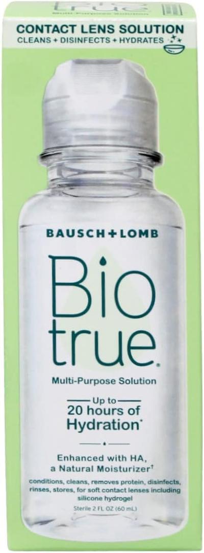 Biotrue Contact Solution, Multi-Purpose Lens Solution for Soft Lenses, Cleans, Disinfects, Removes Protein Build-Up, Dirt & Debris, Hydrates, Stores & Conditions Contacts, 2 Fl Oz (Pack of 1)