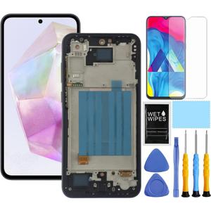 for Samsung Galaxy A35 5G Screen Replacement with Frame for Samsung A35 Screen Replacement kit A356u s356vl A356a A356w A356e LCD Touch Display digitizer with Tools 6.6 inch Black