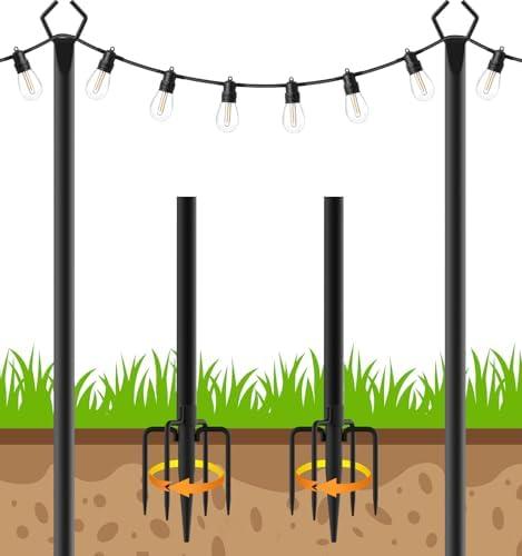 AHRLHR 2 Pack String Light Poles, Outdoor String Light Pole 10ft Forked Metal Light Pole with Adjustable Outdoor Light Stand, Deck, Backyard, Garden, Wedding, Rustproof and Sturdy with Hooks