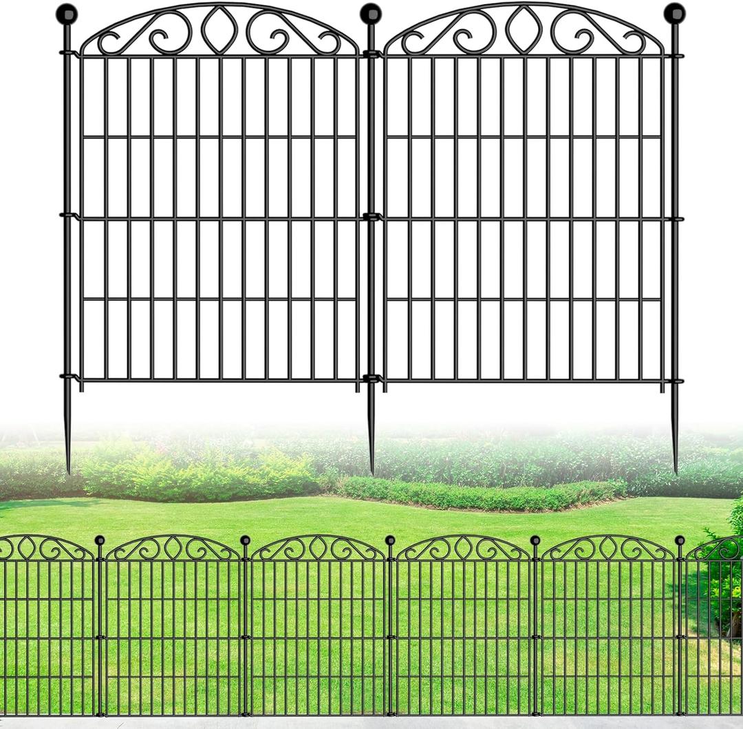No Dig Decorative Garden Fence 6 Panel - 30in H x 11.8ft L, Tall Animal Barrier for Dogs Rabbits, Rustproof Metal Wire Panels for Yard, Patio, and Outdoor Border Use