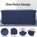 BDDC Table Skirts for Rectangle Tables 6ft - 2 Pack One-Piece Navy Blue Tablecloths and Skirt, Wrinkle Resistant Ruffles Elastic Cover for Banquets, Weddings, Events, Parties