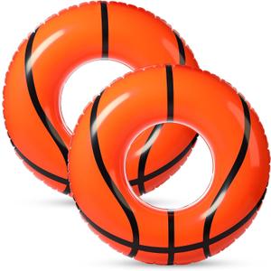 ShinyRelief 2 Pcs Footabll Baseball Soccer Basketball Sport Inflatable Pool Ring Floats Ring Adult Size Inflatable Floats Swimming Pool Tubes Beach Sports Party Lake Use Summer