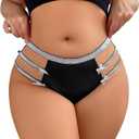 MakeMeChic Women's Plus Size Sparkly Briefs Bow Cut Out Low Waist Underwear Panty Black X-Large Plus