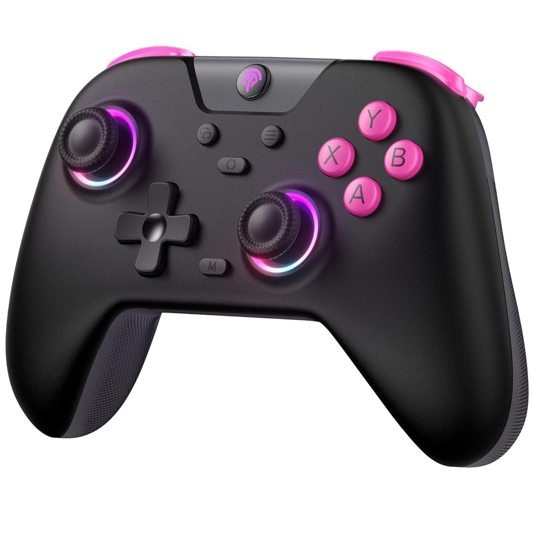 EasySMX X05 2.4g Wireless Gaming Controller for PC/Steam/iPhone/Android/Switch - Bluetooth Controller Gamepad with Hall Effect, RGB Lights and Turbo, Anti-Drift Controller (black)