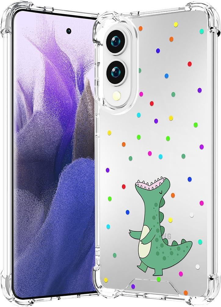 Compatible for Samsung Galaxy S25 Edge Case Clear Cute for Women - Rugged Phone Cases Funda Protector Cover Skin (Green Dinosaur Animal)