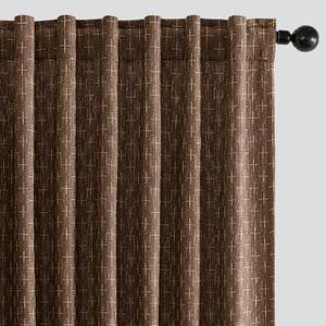 MIULEE Decorative Back Tab Linen Curtains with Geometric Pattern for Living Room Bedroom Farmhouse Rustic Thick Woven Textured Patterned Mudcloth Drapes 84 Inches Long 2 Panels Set, Dark Coffee