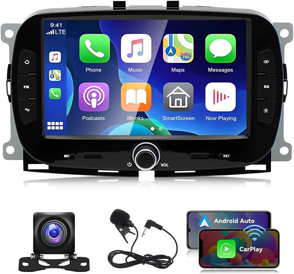Android 13 Car Stereo for Fiat 500 2016 2017 2018 2019 Upgrade Radio with Wireless Carplay Android Auto 7 inch HD Touchscreen Car Radio with Bluetooth GPS WiFi SWC FM RDS DSP AHD Backup Camera