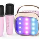 FLUESTON Mini Karaoke Machine for Kids Adults, Portable Bluetooth Speaker with 2 Wireless Microphones, Toys for Girls Ages 3, 4, 5, 6, 7, 8, 9,10,11+ Years Old, Birthday Easter Basket Stuffer for Kids