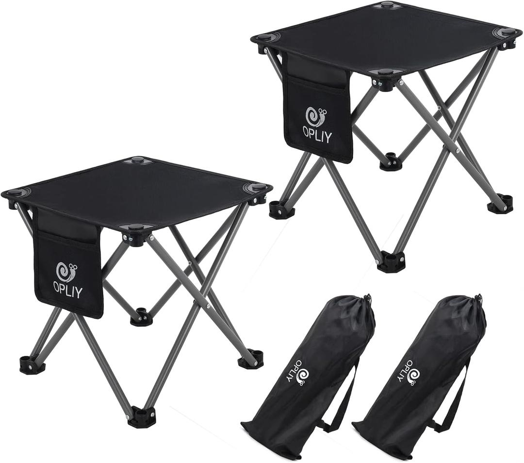 Opliy Camping Stool 2 Pack,13.5 Inch Portable Folding Stool for Outdoor Gardening and Beach Hiking Fishing,Foot Stool with Carry Bag (Black) (Black)