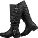 SheSole Knee High Boots for Women Wide Calf – Hidden Stretch Panel & Side Zipper, Chunky Low Heel Round Toe – Comfortable Western Style for Office, Daily Commute, Teachers, Size 39