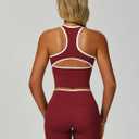 Women 2 Piece Workout Sets Racerback Color Block Tank Top High Waist Tummy Control Shorts Yoga Outfits (Red, M)