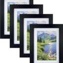 Giftgarden 4x6 Picture Frame Set of 4, 5x7 Frames Matted to 4 by 6 Pictures with Mat or 5 by 7 Photos without Mat, Wall Hanging or Tabletop Display, Black