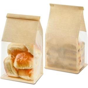 50 PCS Bread Bags for Homemade Breads, 11 x 5.1 x 3.9 Inches Bakery Bags with Tin Tie Tab Lock, Cookie Bags with Window for Pastry Bagel Packaging