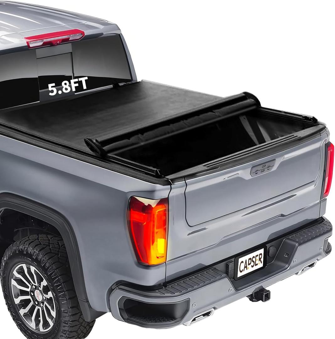 CAPSER Chevy/GMC Soft Roll Up Tonneau Cover Compatible with 2019-2024 Silverado/Sierra 1500 Fleetside 5.8FT Truck Bed