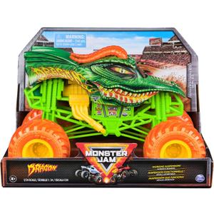 Monster Jam, Dragon Monster Truck, Detailed Metal Injection Moulded Vehicle for Playing and Collecting in 1:24 Scale Toy for Children Aged 3+