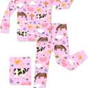 Bamboo Viscose Toddler Girls Kids Pajama Sets 12M-8Y Snug fit Long-Sleeve Softness Sleepwear Pjs 2pcs Jammies (12-18 Months, Pink Barnyard)